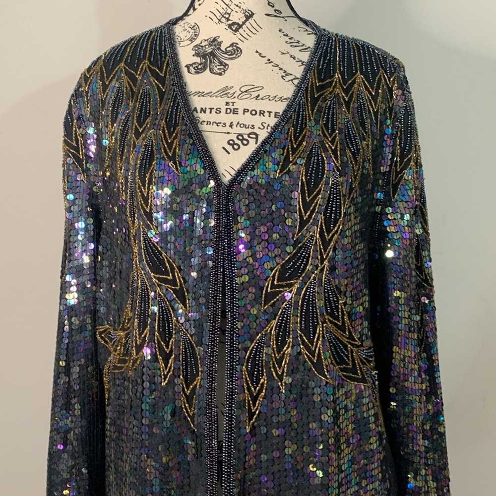 Vintage Creative Creations by Jewell Queen Beaded Silk Jacket Size: L - Picture 2 of 16
